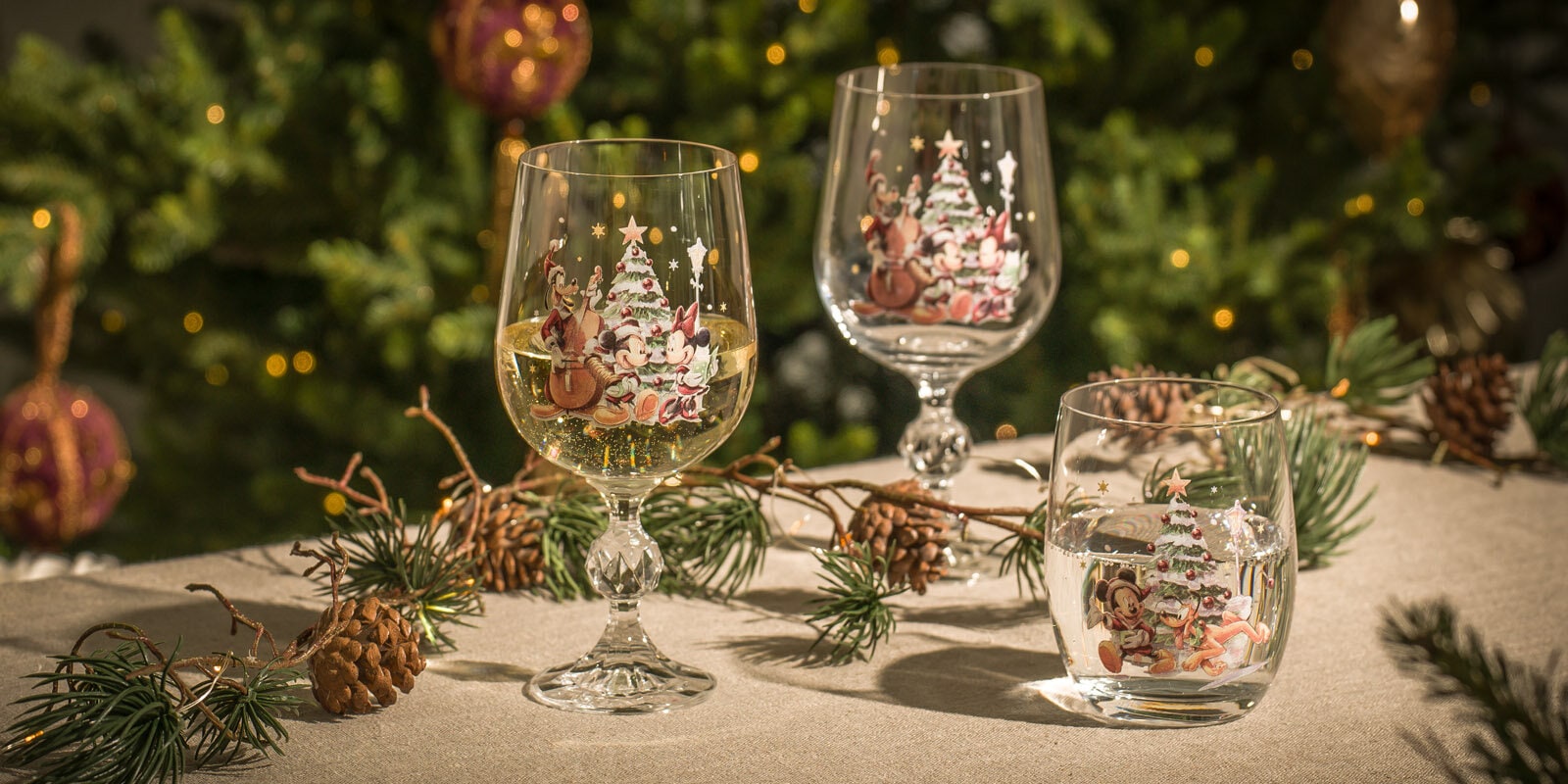 Disney Christmas plate, bowl, glasses with Mickey Mouse