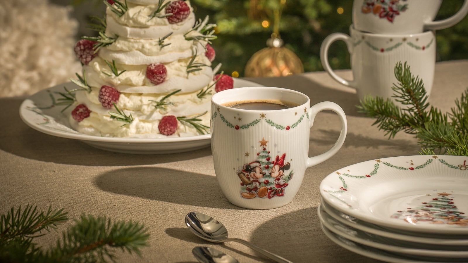 Disney Christmas plate, bowl, glasses with Mickey Mouse