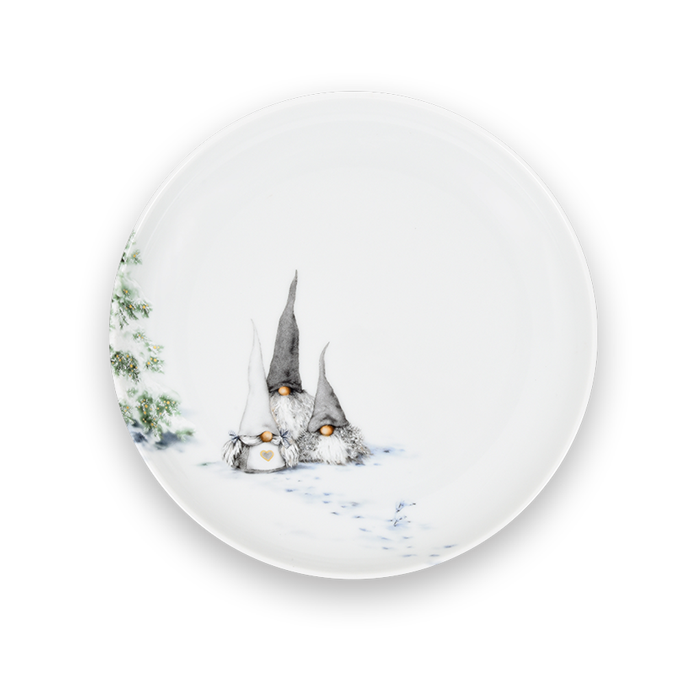 Weihnachtswichtel Weißer Kuchenteller 20 cm