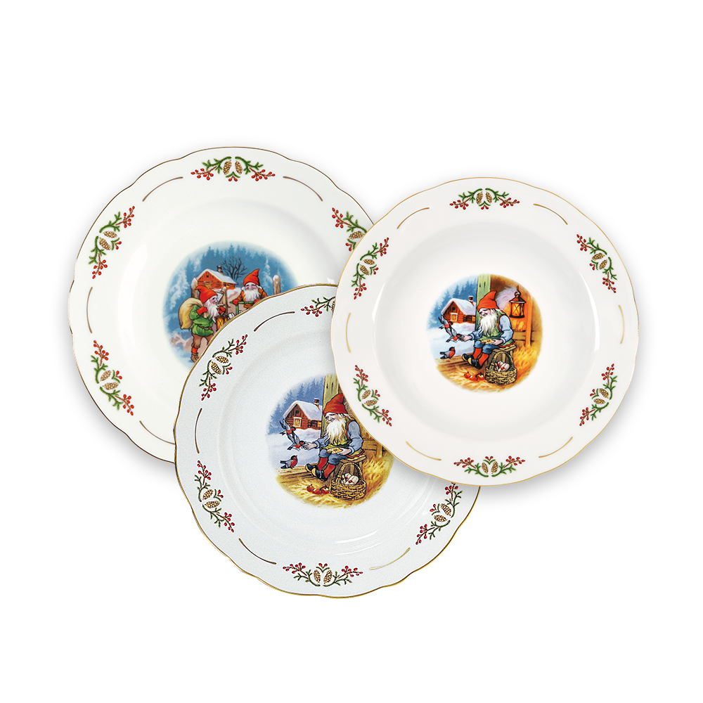 Gammeldags Jul tallerkensæt 12 dele Fyrklövern