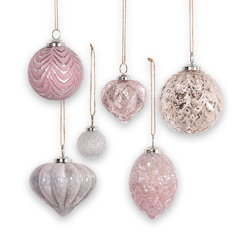 Winterglow juletrekuler beige, rosa, 24-pk