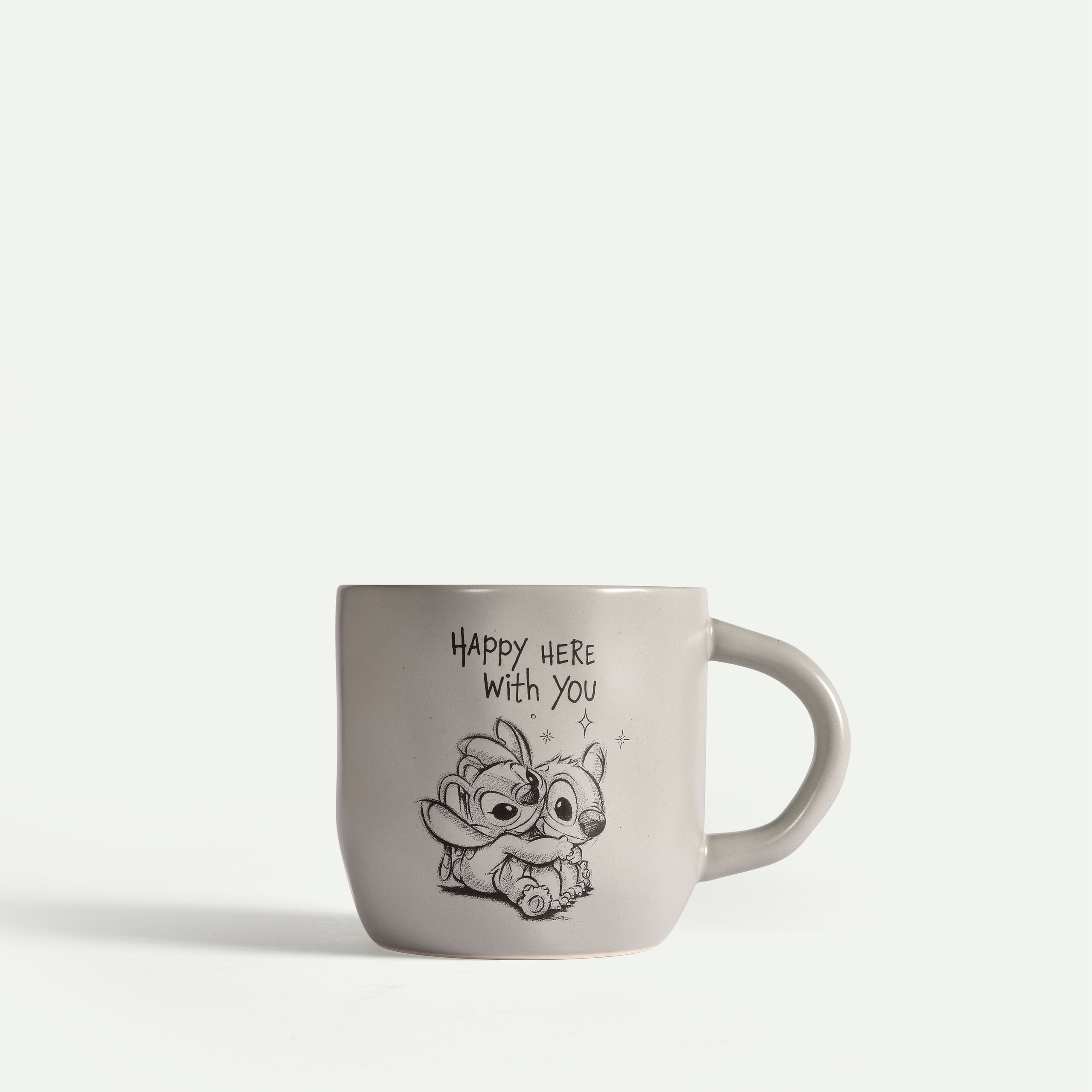 Stitch & Angel mugg Happy 30 cl, Grå