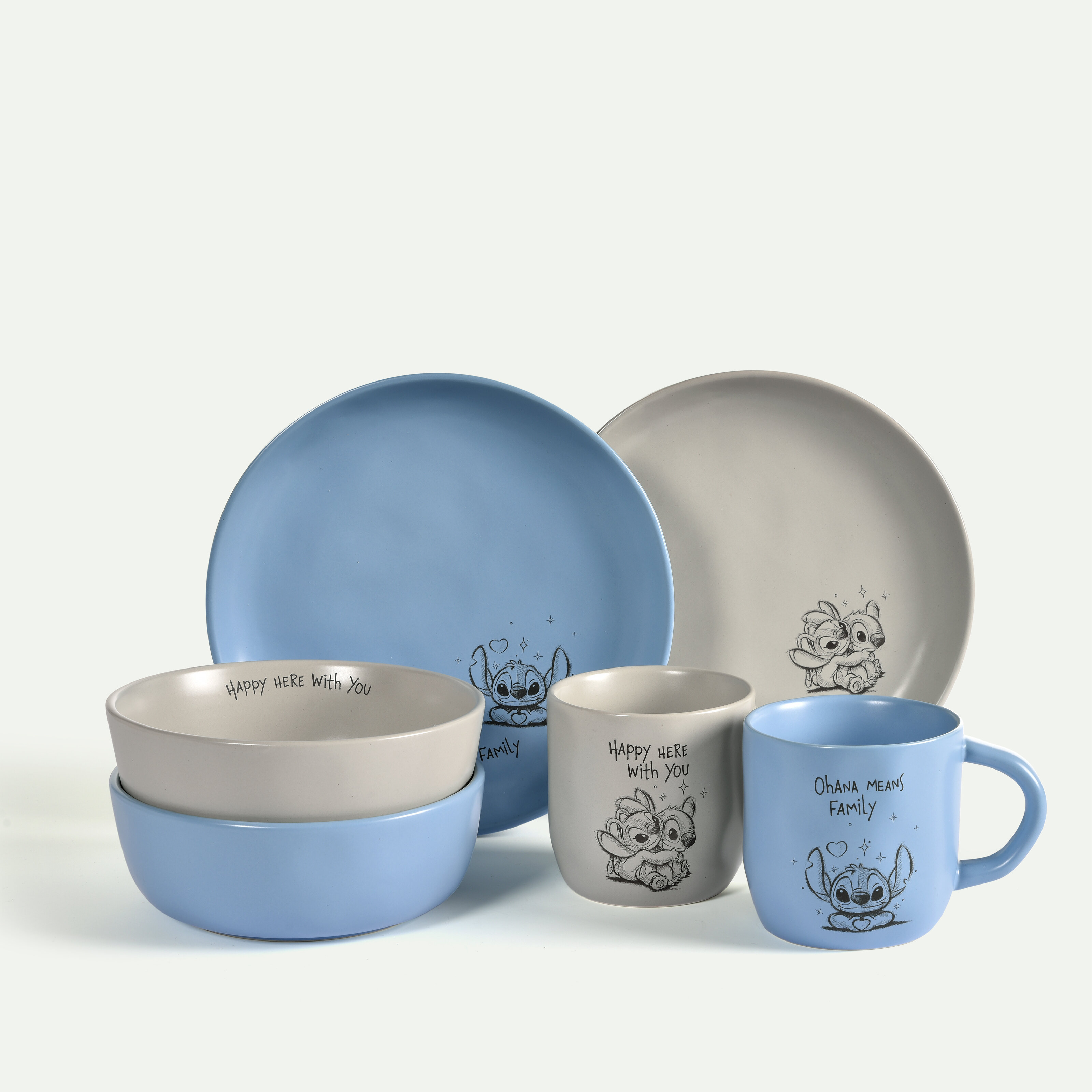 Stitch frukost- och kaffeset 6 delar, Blå och Grå, 2 pers