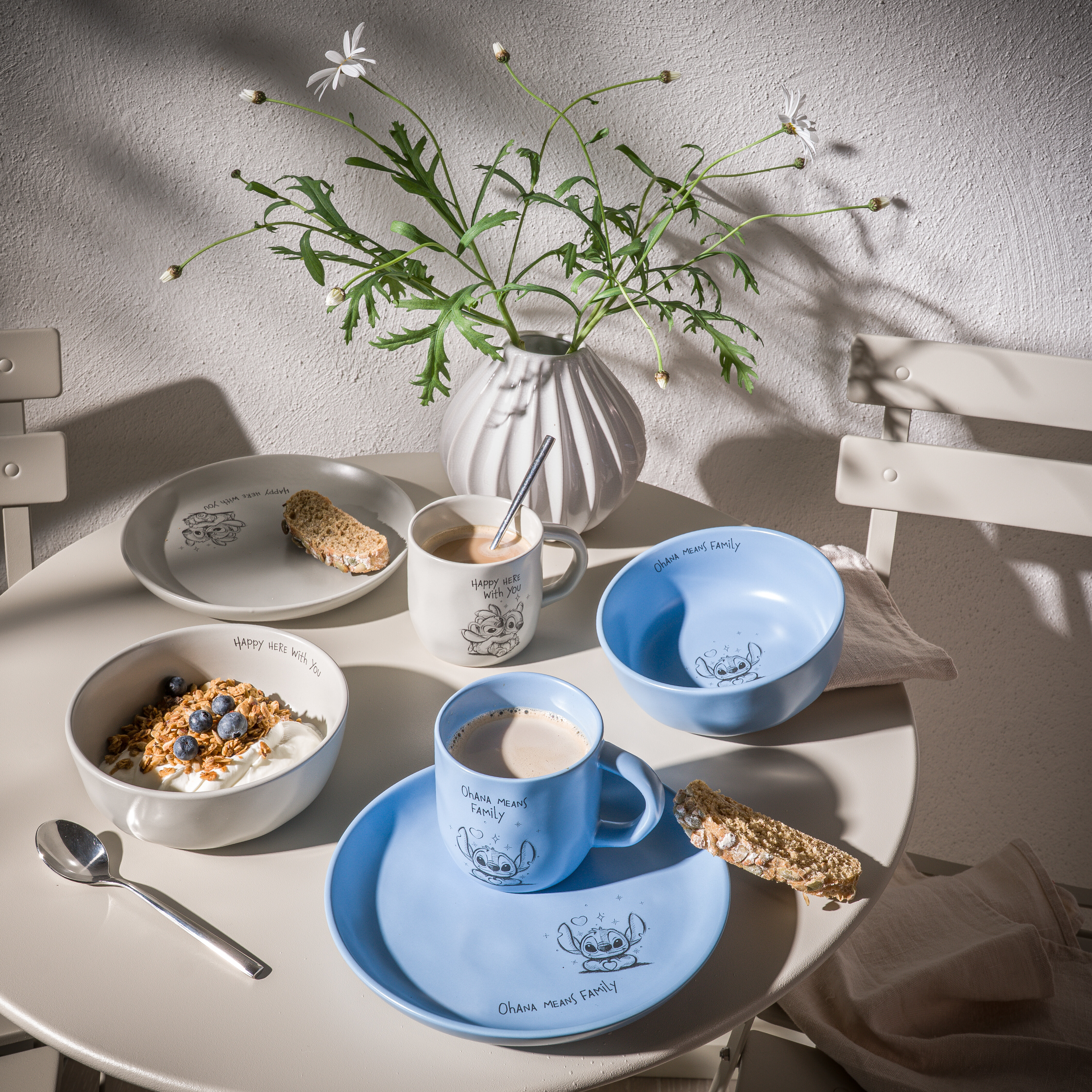 Stitch ontbijt- en koffieset 6-delig, blauw en Grijs 
