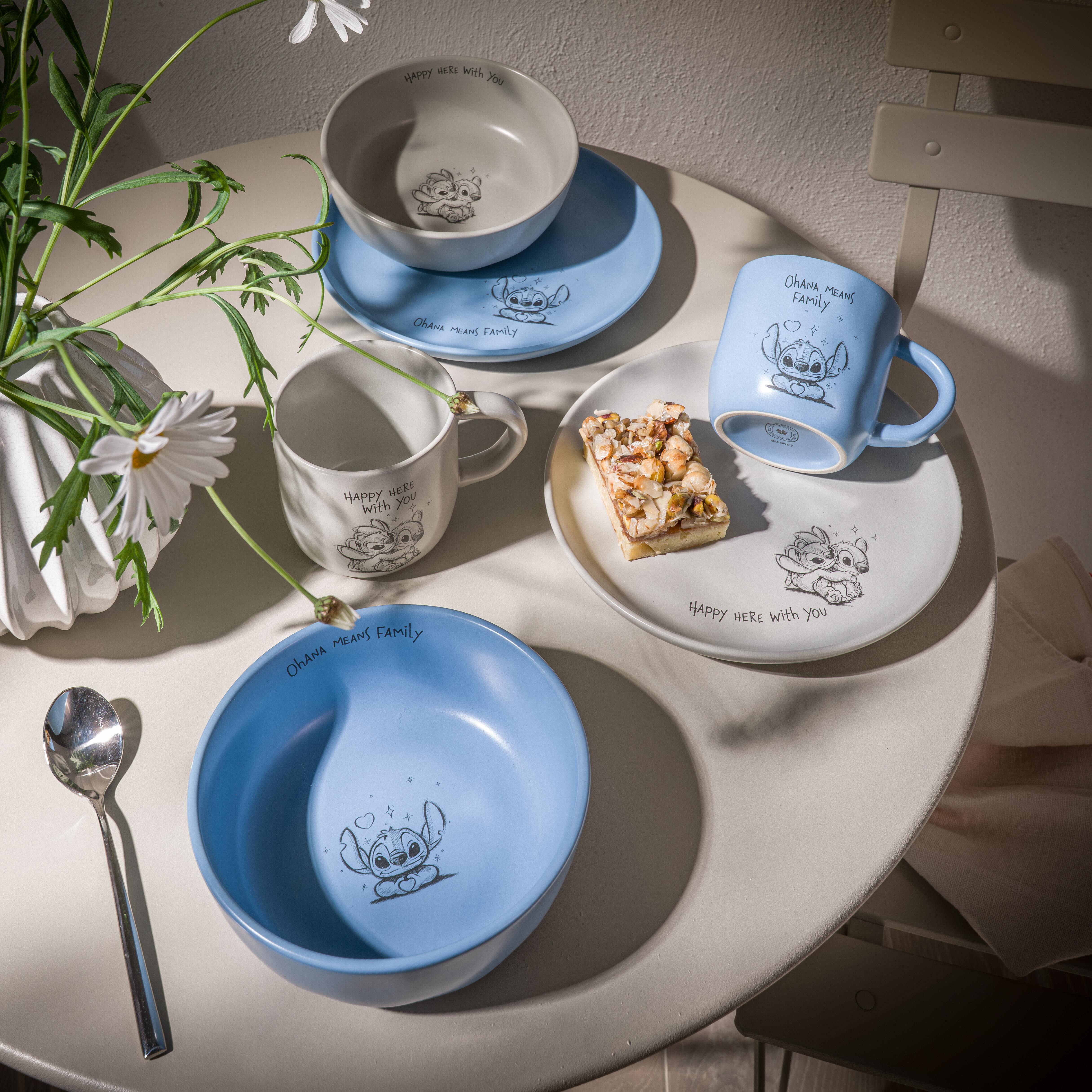 Stitch ontbijt- en koffieset 6-delig, blauw en Grijs 