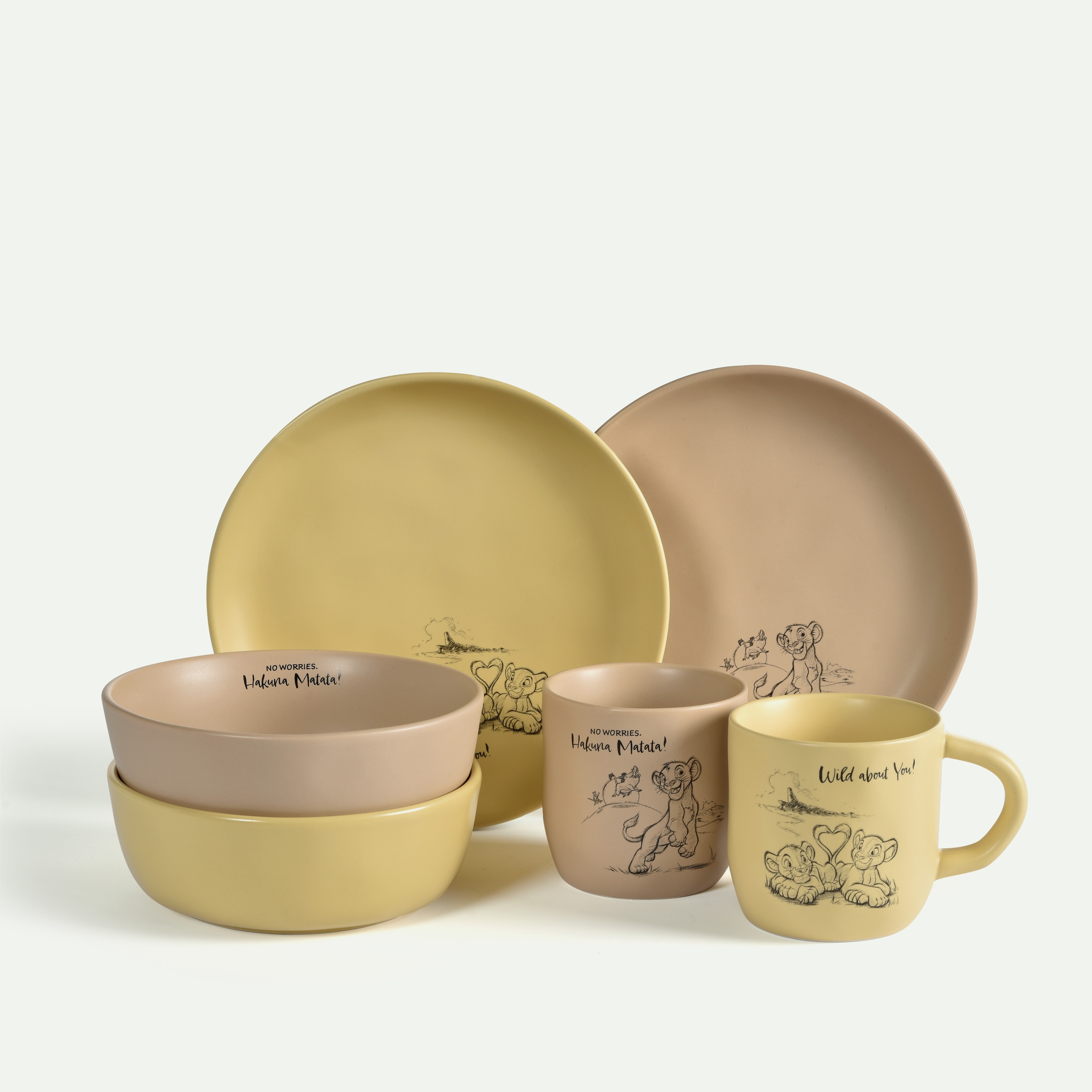 Lejonkungen frukost- och kaffeset 6 delar, Sandbrun och Solgul, 2 pers