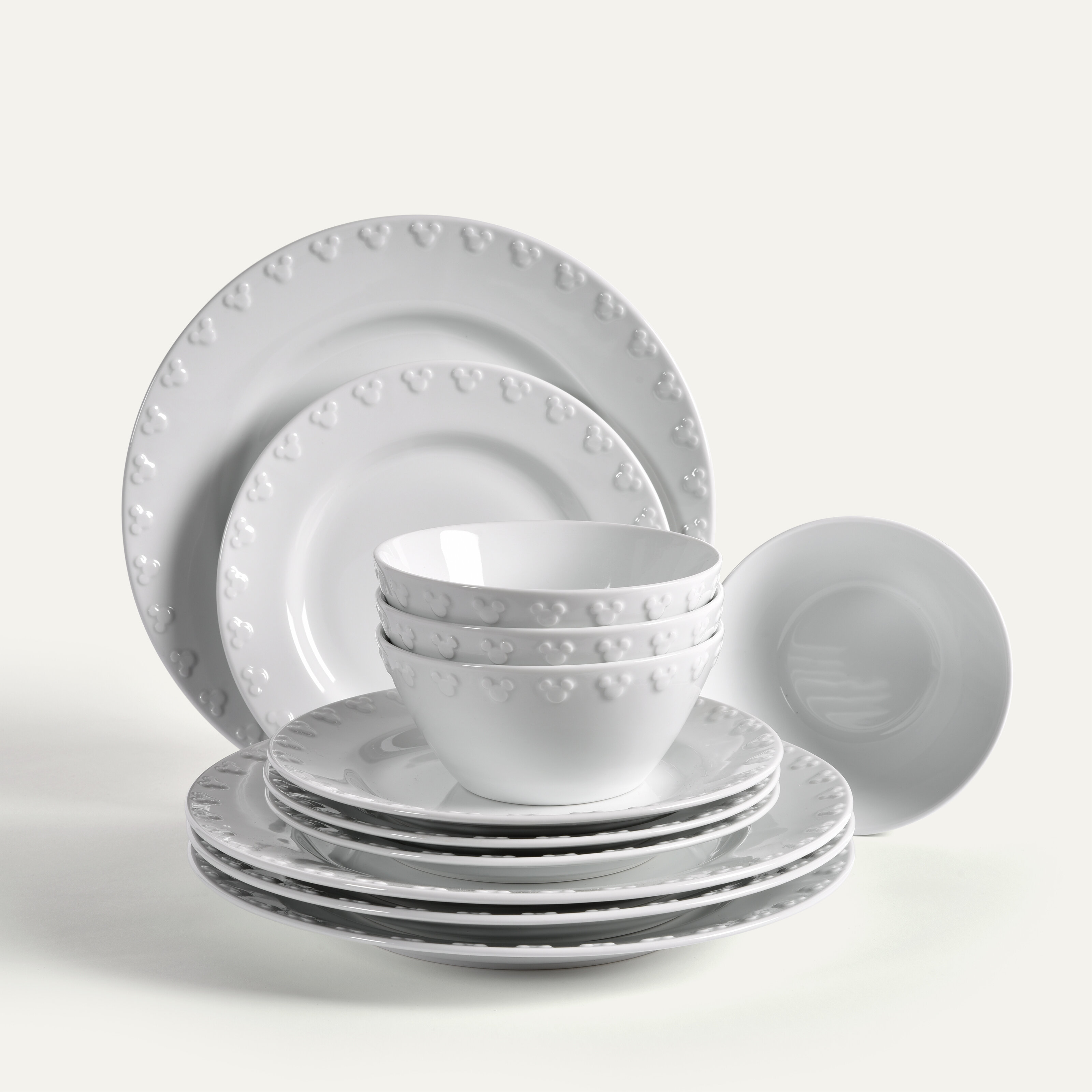 Mickey Mouse Iconic tallriksset 12 delar, Vit, 4 pers