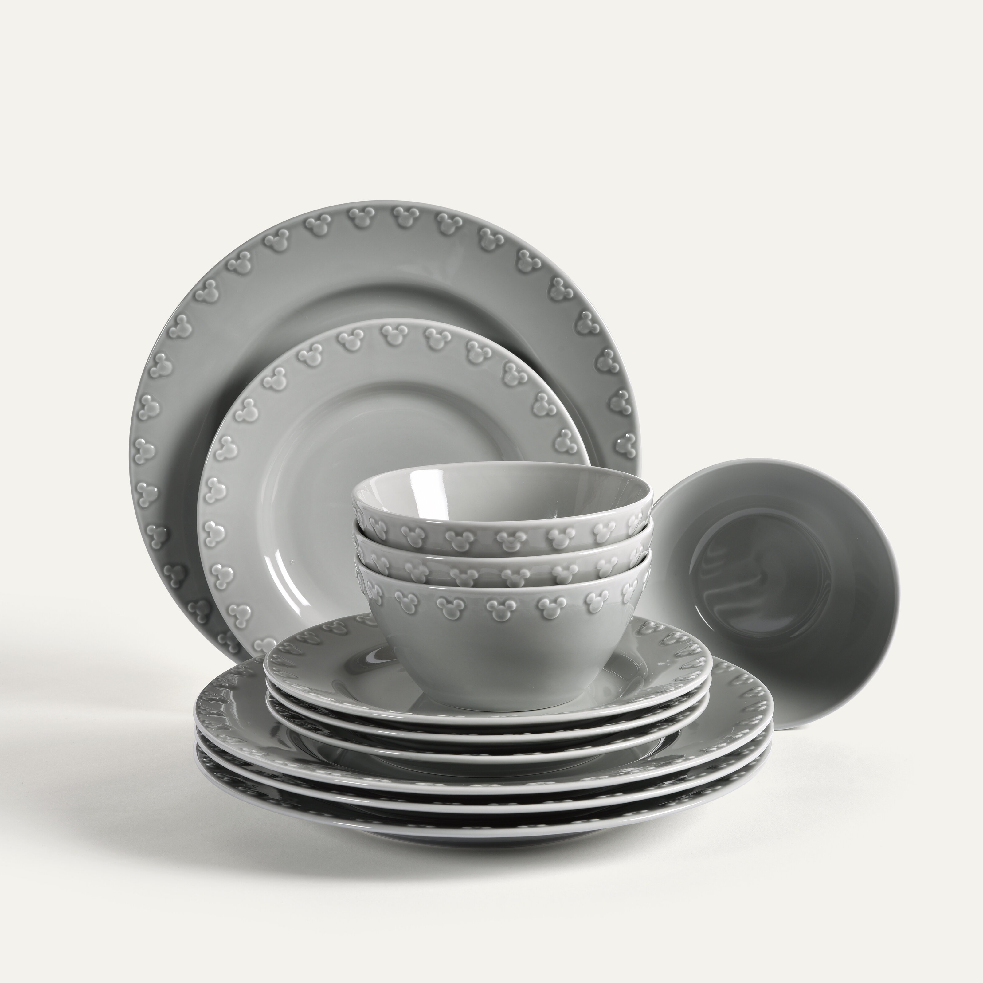 Mickey Mouse Iconic tallriksset 12 delar, Grå, 4 pers