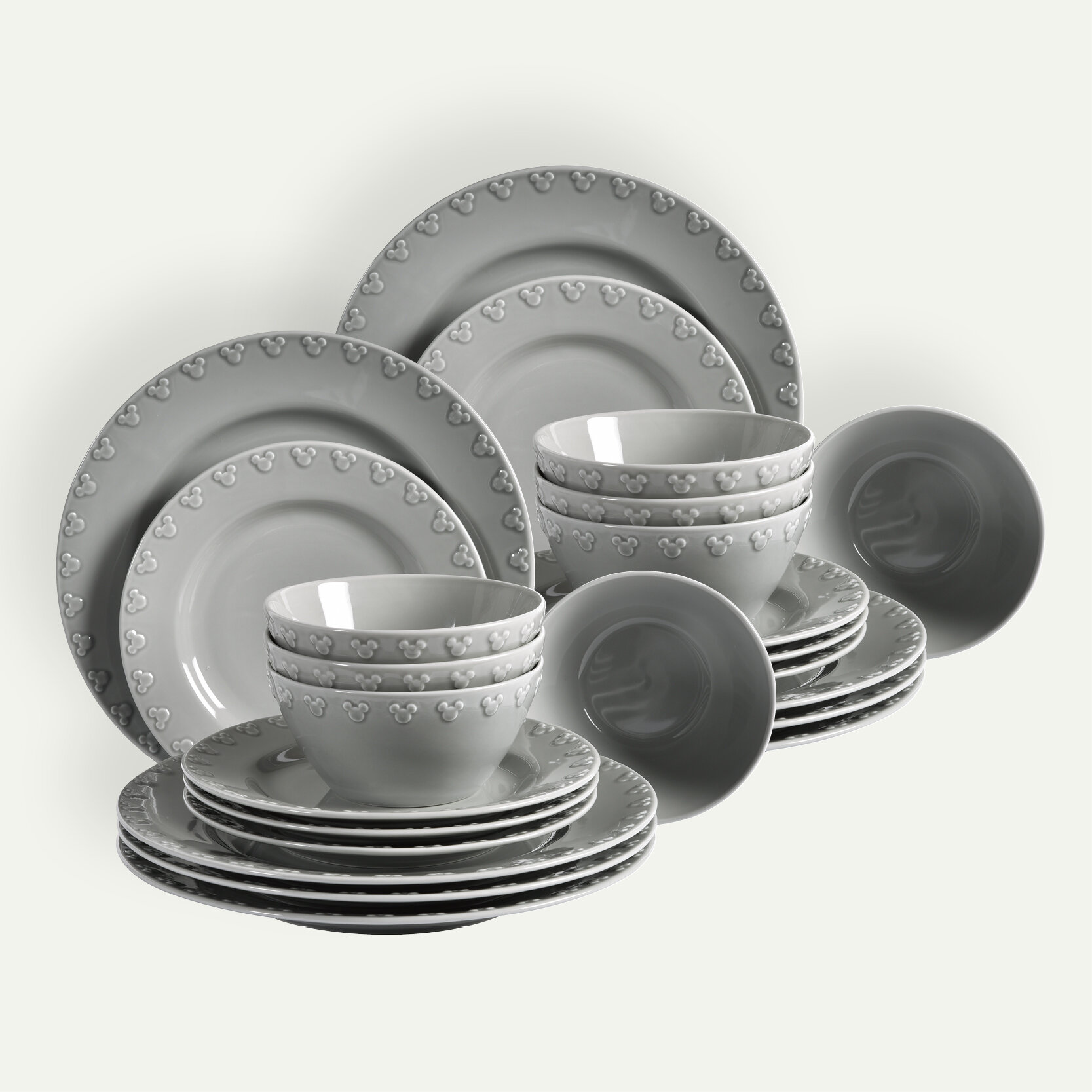 Mickey Mouse Iconic tallriksset 24 delar, Grå, 8 pers