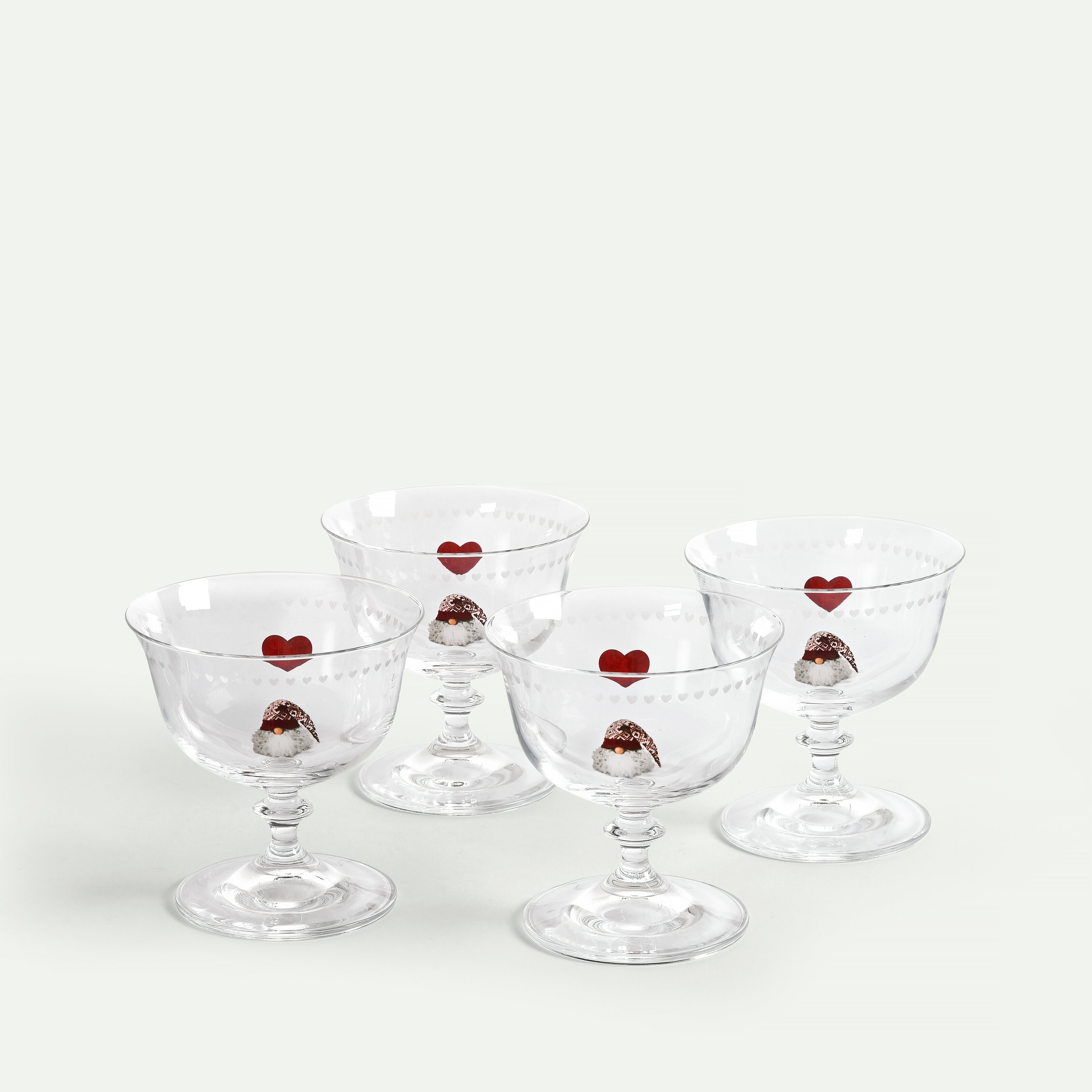 Noordse Kerstkabouters coupeglas 30 cl, 4 stuks