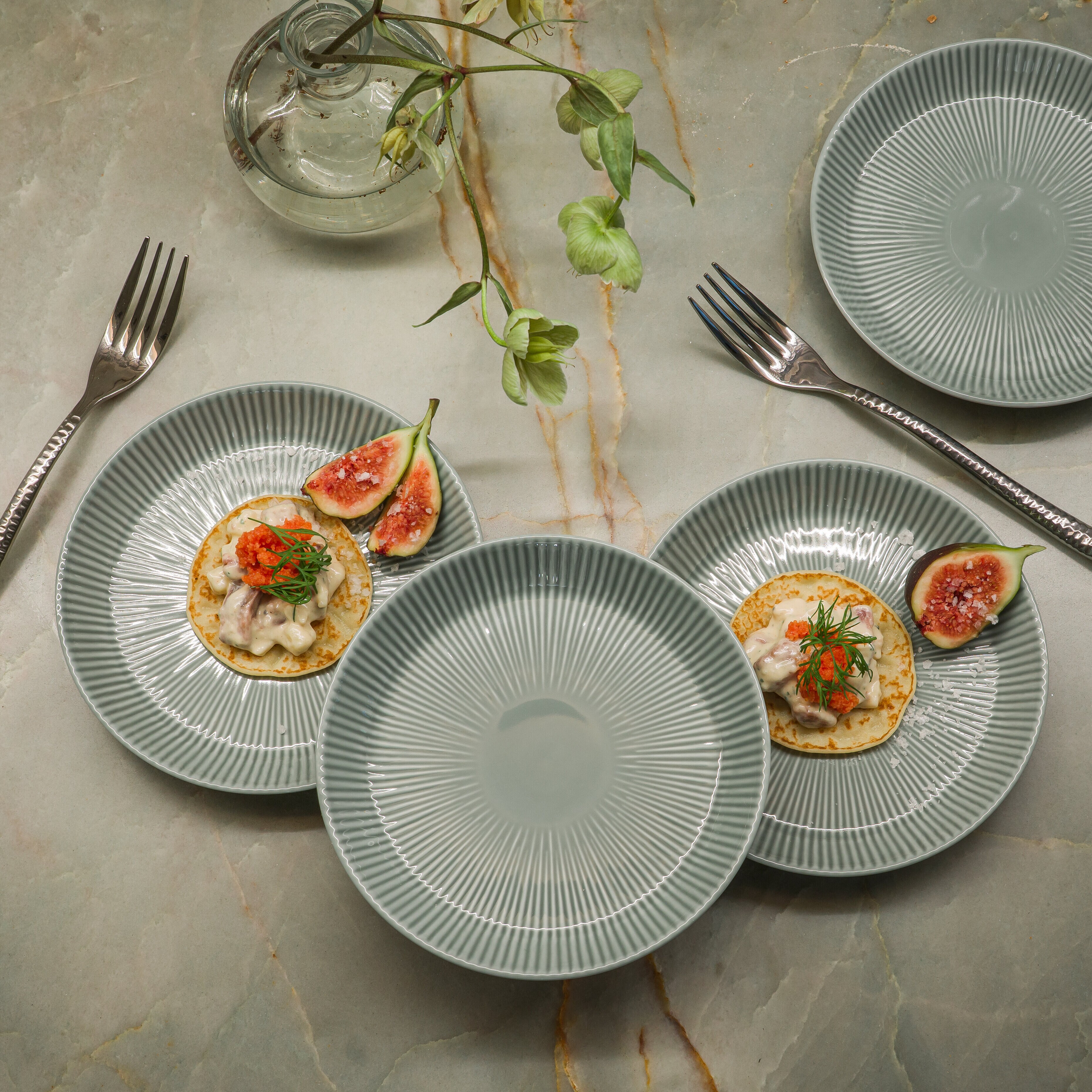 Nordic Dawn granfat och assiett 4-pack, Dagg