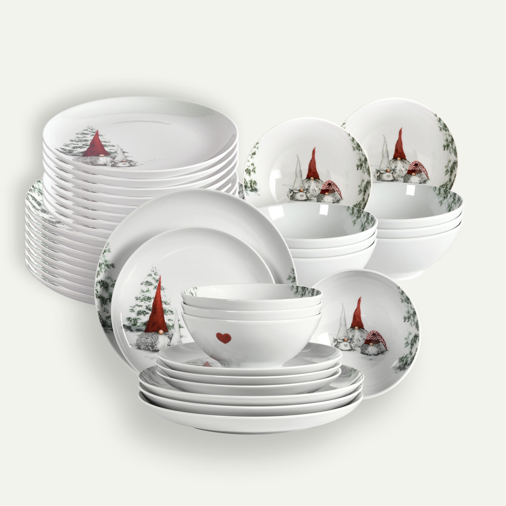 Noordse Kerstkabouters bordenset, 36-delig, 12 personen