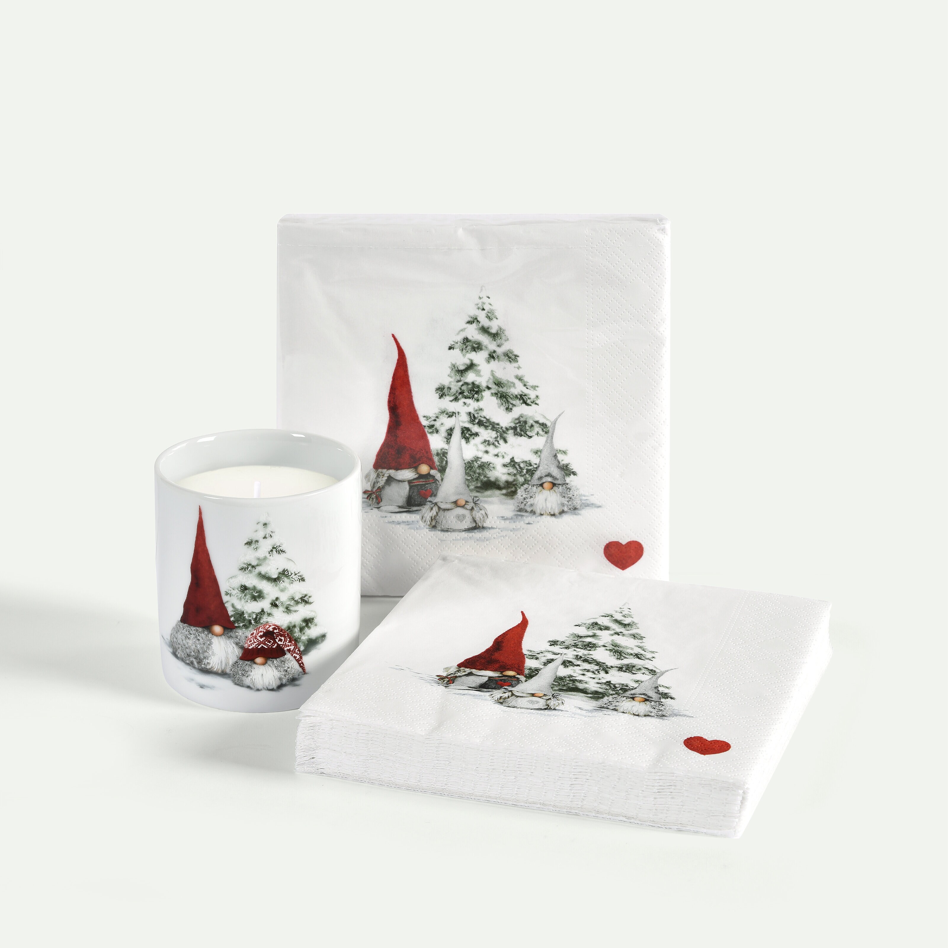 Noordse Kerstkabouters servet en geurkaars, 3-delig