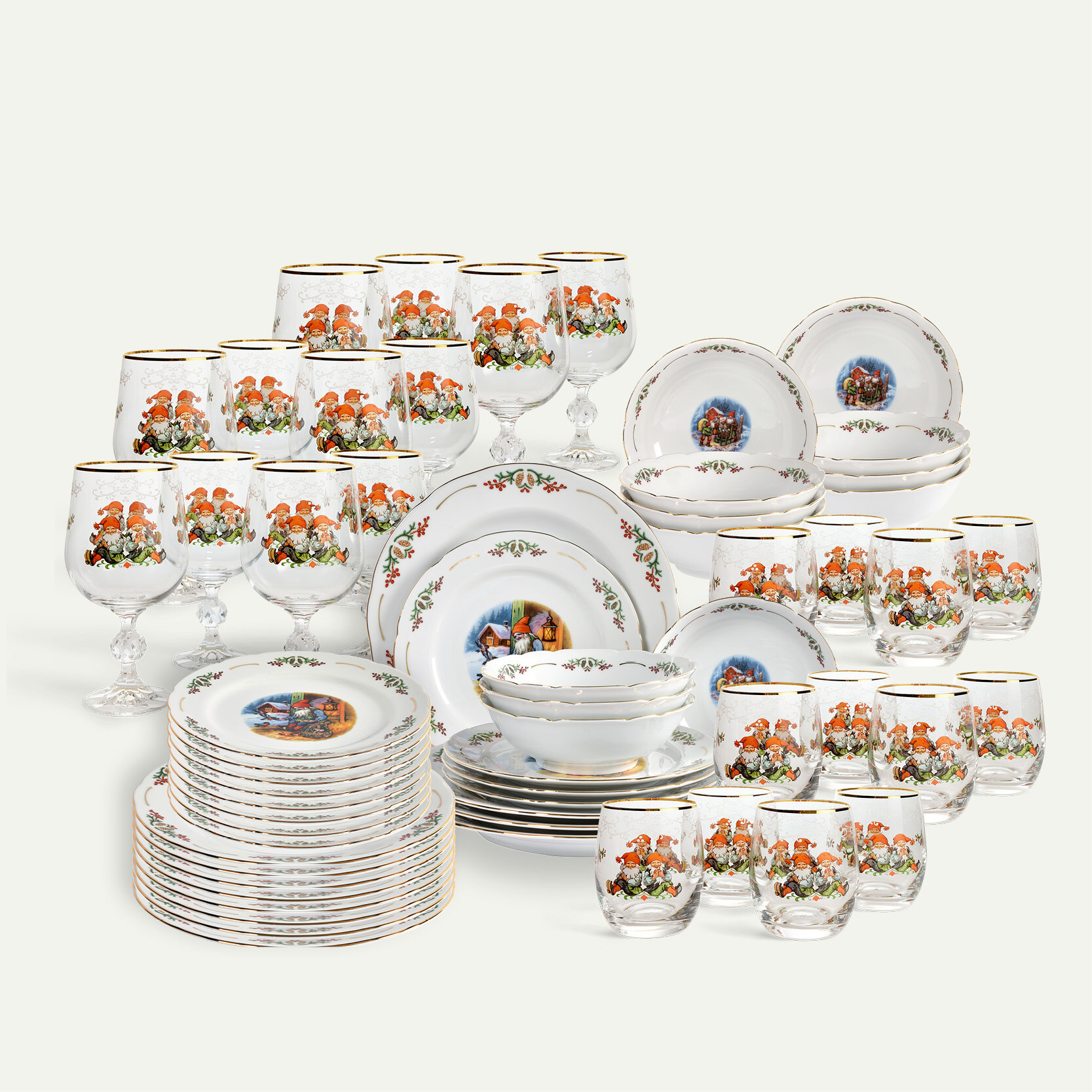 Gammaldags Jul tallriks- och glasset 60 delar, 12 pers