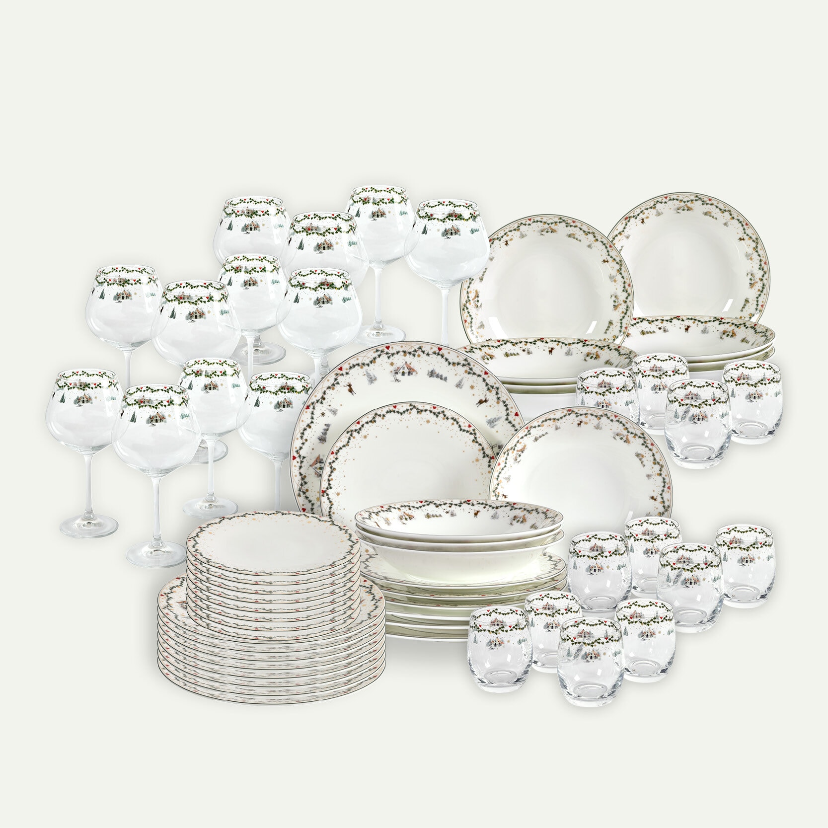 Julminnen tallriks- och glasset 60 delar, 12 pers, Minnen