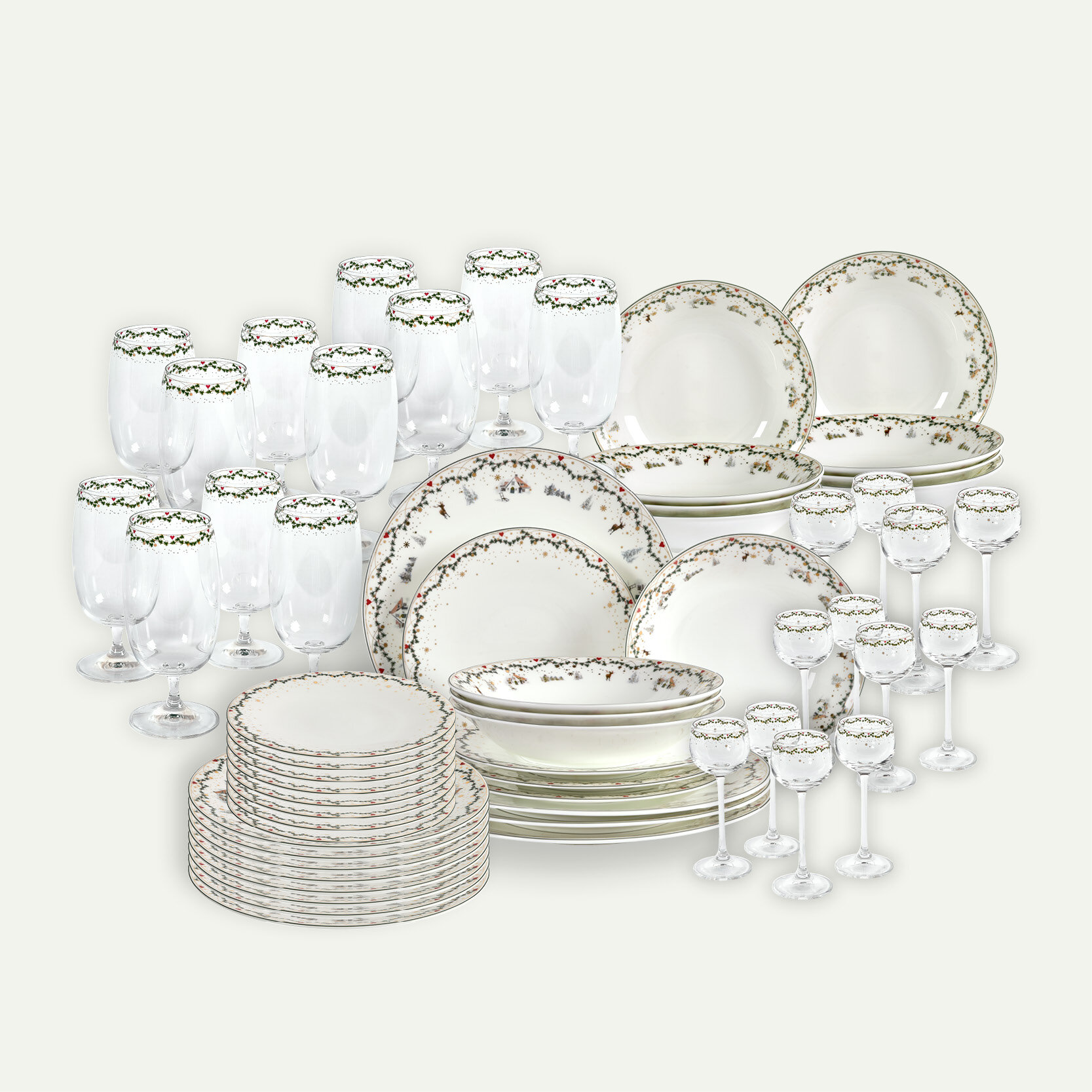 Julminnen tallriks- och glasset 60 delar, 12 pers, Tradition