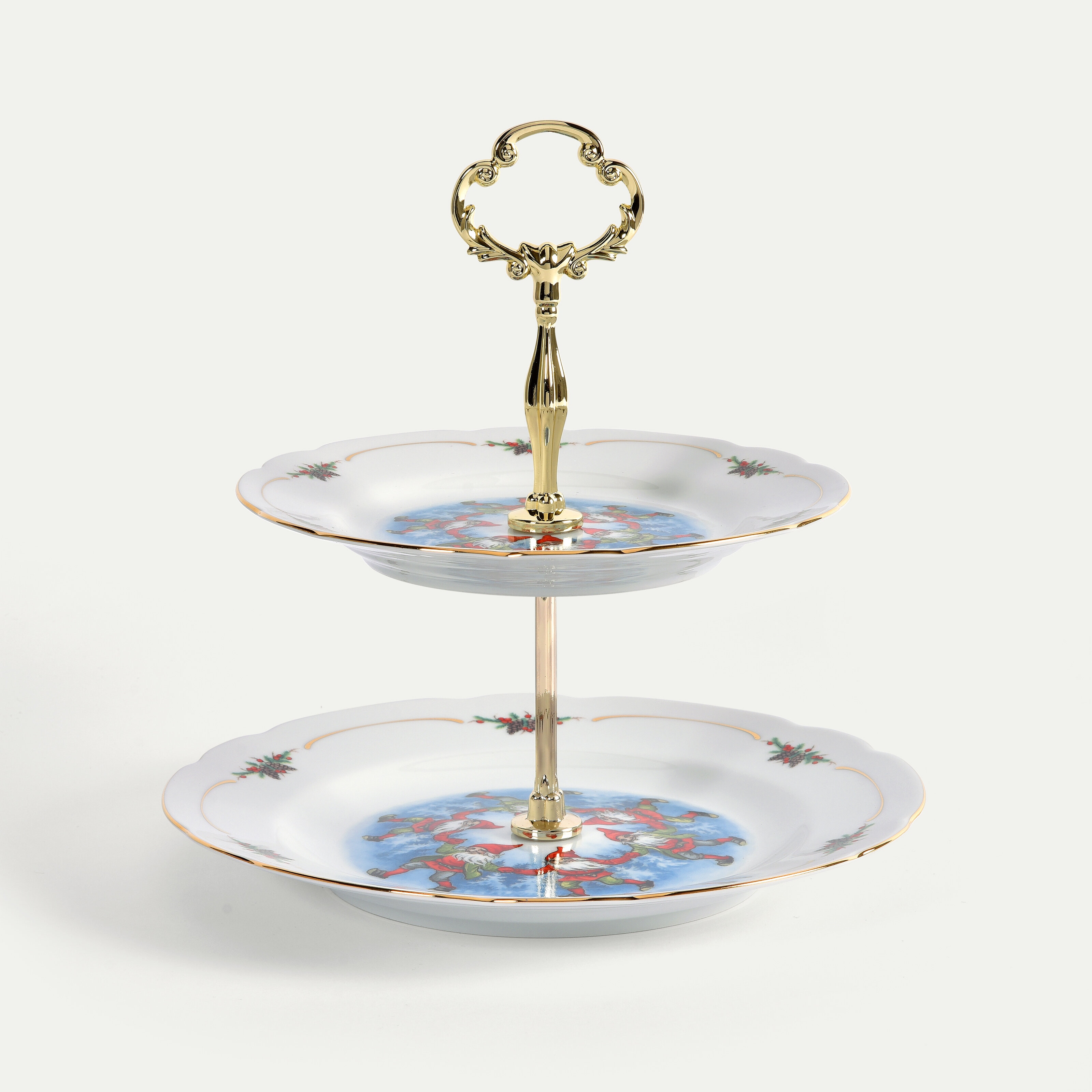 Traditional Christmas 2-Tier Serving Plate with Rod